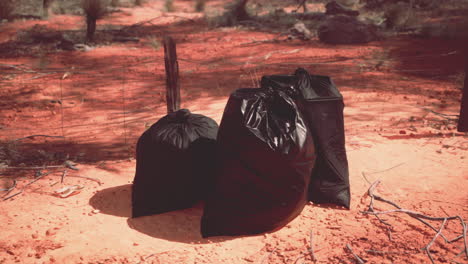 Nahaufnahme-Voller-Müllsäcke-Auf-Dem-Sand