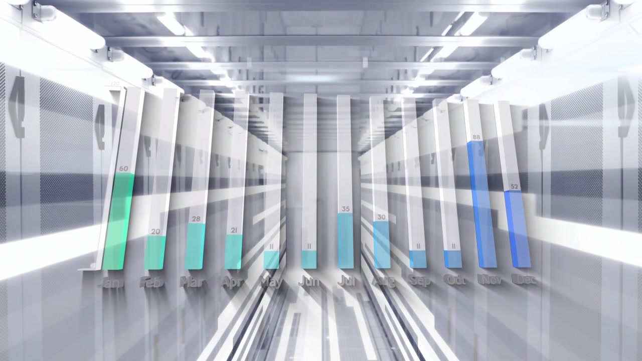 Animation of data processing over server room