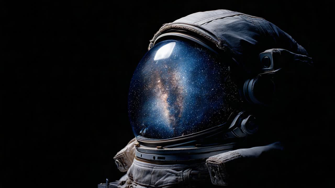 A Majestic Journey Through the Cosmos: A Glimpse Inside an Astronaut's Helmet Revealing the Infinite Beauty of the Universe Over a Starry Background