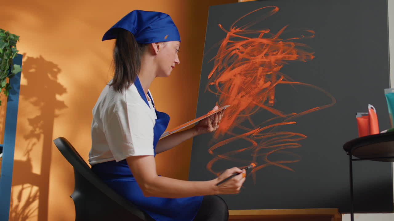 женщина, рисующая на холсте