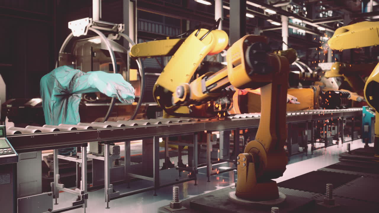 промышленные роботы, работающие на сборочной линии