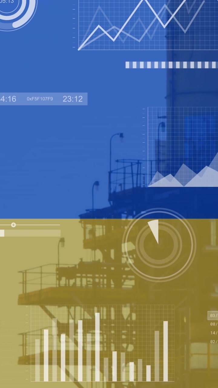 Animation of financial data processing over flag of ukraine