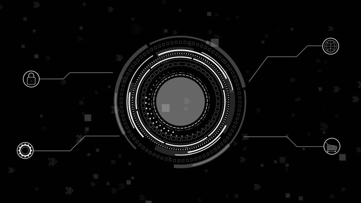 Futuristic digital round hud interface cybersecurity ecommerce global networks modern tech dashboard