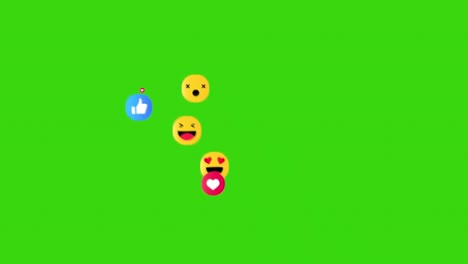 Motion-Graphics-Emojis,-Die-Mehrere-Social-Media-Benachrichtigungen-Zeigen,-Die-Online-Inhalte-Liken-Und-Darauf-Reagieren,-Aufgenommen-Vor-Einem-Greenscreen