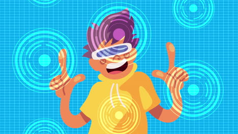 boy wearing vr headset interacting with digital interface