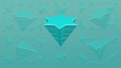 concept: instability. turquoise pyramids are turning on the turquoise surface.