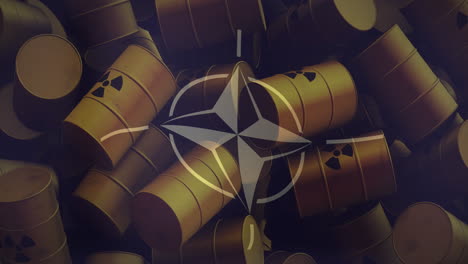 animation of flag of nato over barrels with radioactive symbol