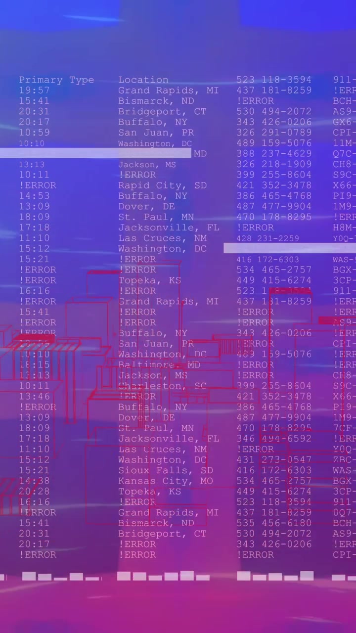 Animation of light trails over data processing and 3d city model against gradient background