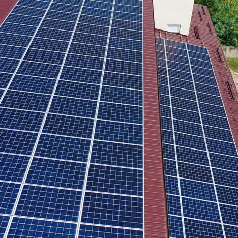 aerial view. top view on blue solar pannels. green energy.