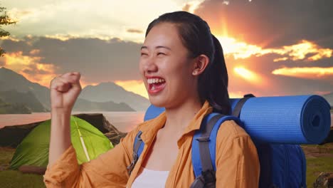 happy camper at sunset