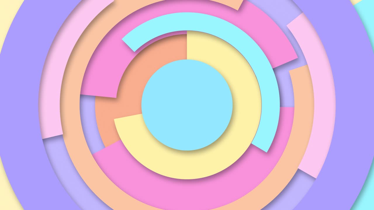 gráficos de movimiento abstractos. fondo en bucle, círculos coloridos, formas giratorias 3d. estilo de tecnología geométrica, colores pastel, pancarta, telón de fondo, papel tapiz. video de stock de bucle sin costuras