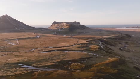 picturesque iceland valley myrdalur with vast brown volcanic sunrise landscape