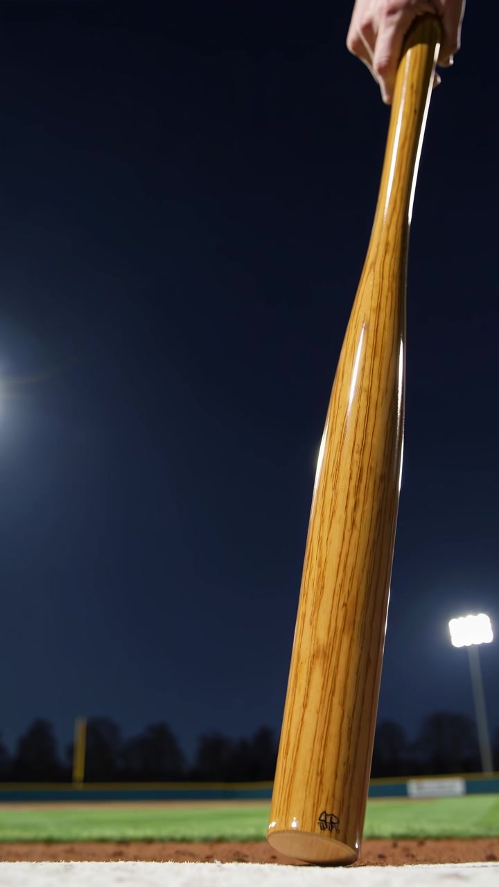 Mazza da baseball appoggiata sul piatto di casa di notte