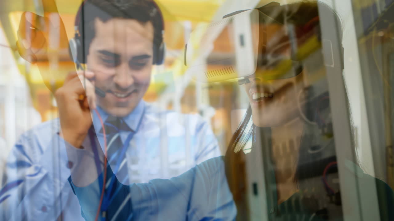 personas que usan auriculares y gafas vr, tecnología y animación de comunicación