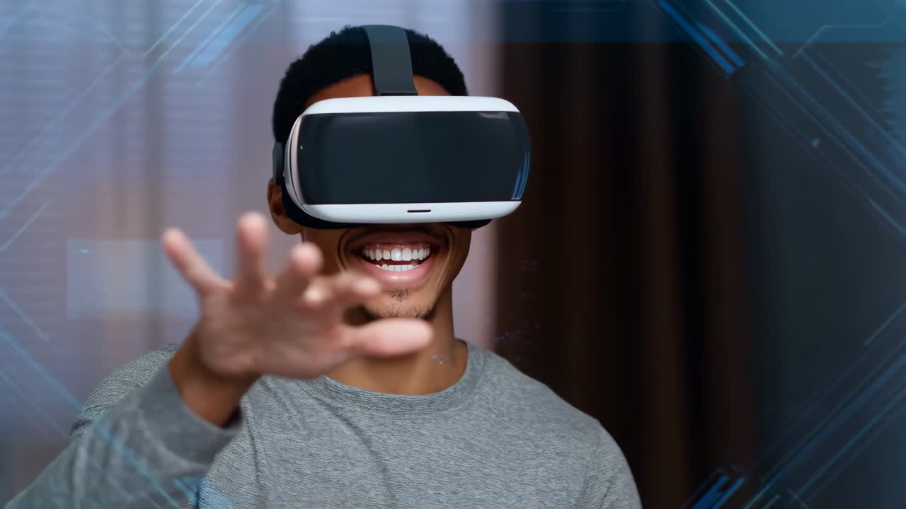 Happy Man Interacting with Virtual Reality Experience