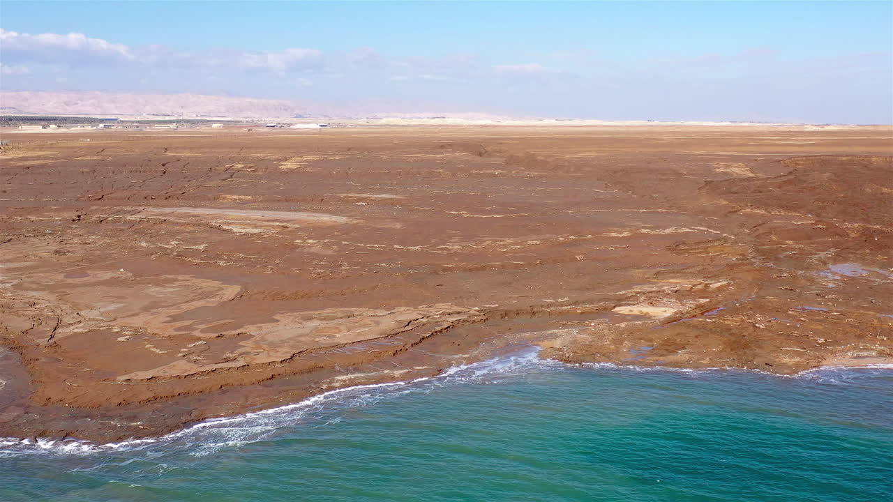 Dead sea Drought with Jordan River Gorge- Aerial Footage