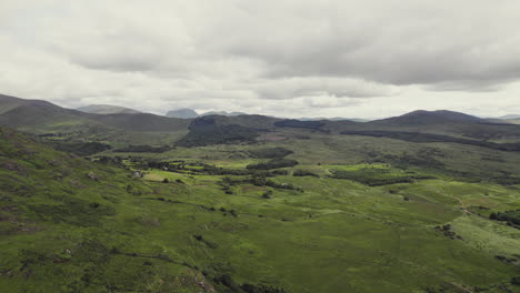 beautiful ireland aerial of highlands with grass covered