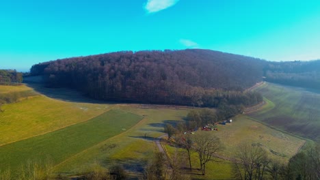imágenes de drones de un valle aislado y bosque a la luz de la mañana