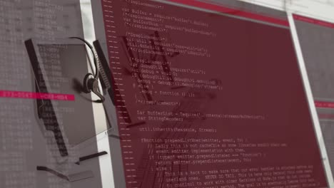 Digital interface data processing against empty office in background