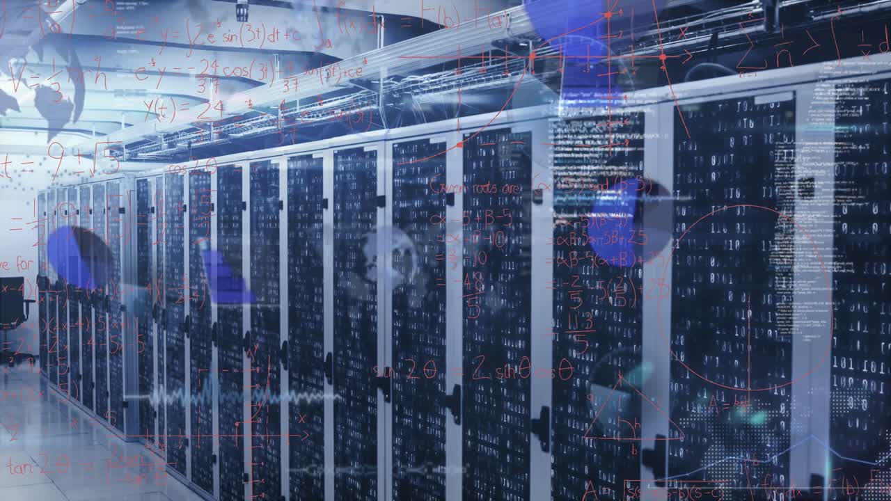 Animation of digital data processing over server room