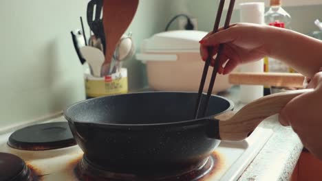 home cooking chinese spices, stir frying before adding other ingredients