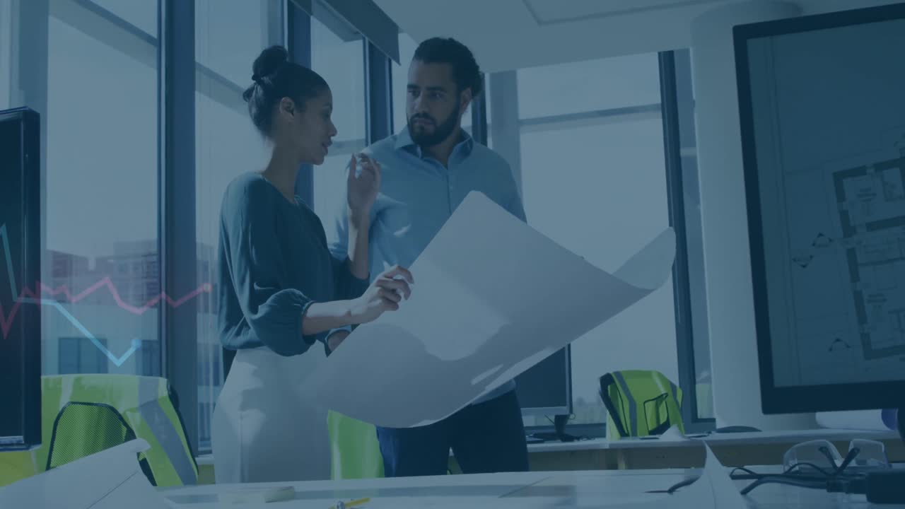 animación del procesamiento de datos financieros sobre diversas personas de negocios