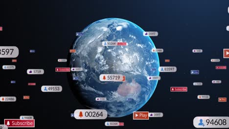 animación de iconos y números de redes sociales en todo el mundo