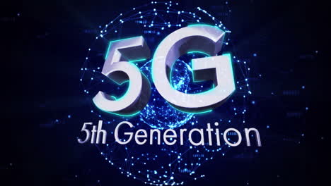 animación de texto de 5g de quinta generación sobre un globo brillante de conexiones