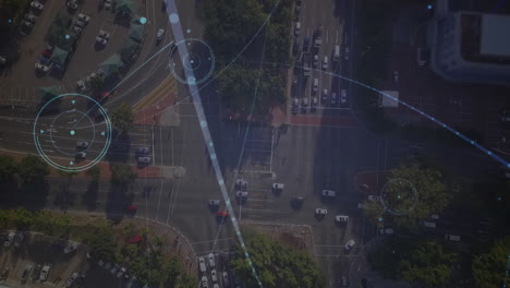 animación de la red de conexiones sobre la vista aérea de la ciudad