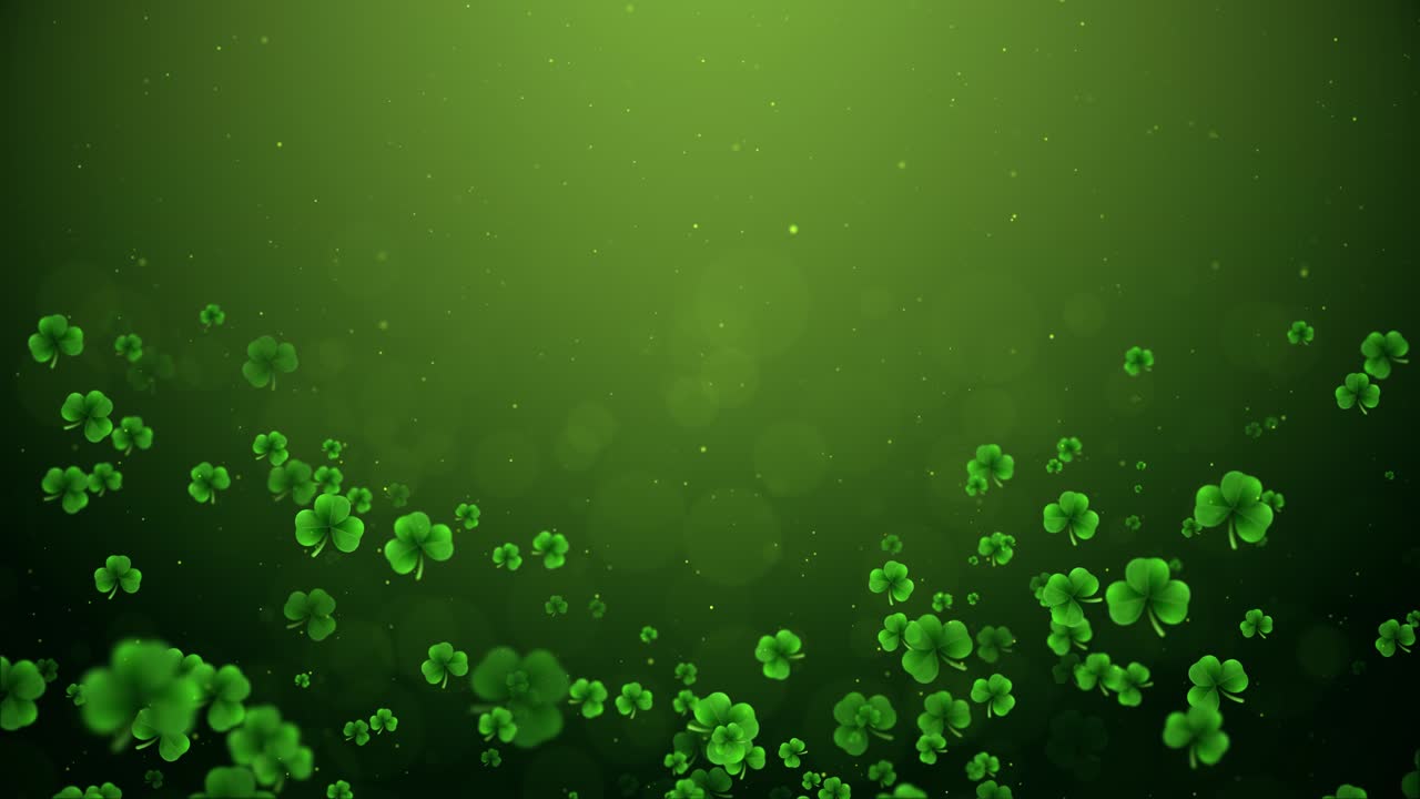 Design Giorno di San Patrizio con trifoglio, foglie d'erba, primavera irlandese su sfondo verde.