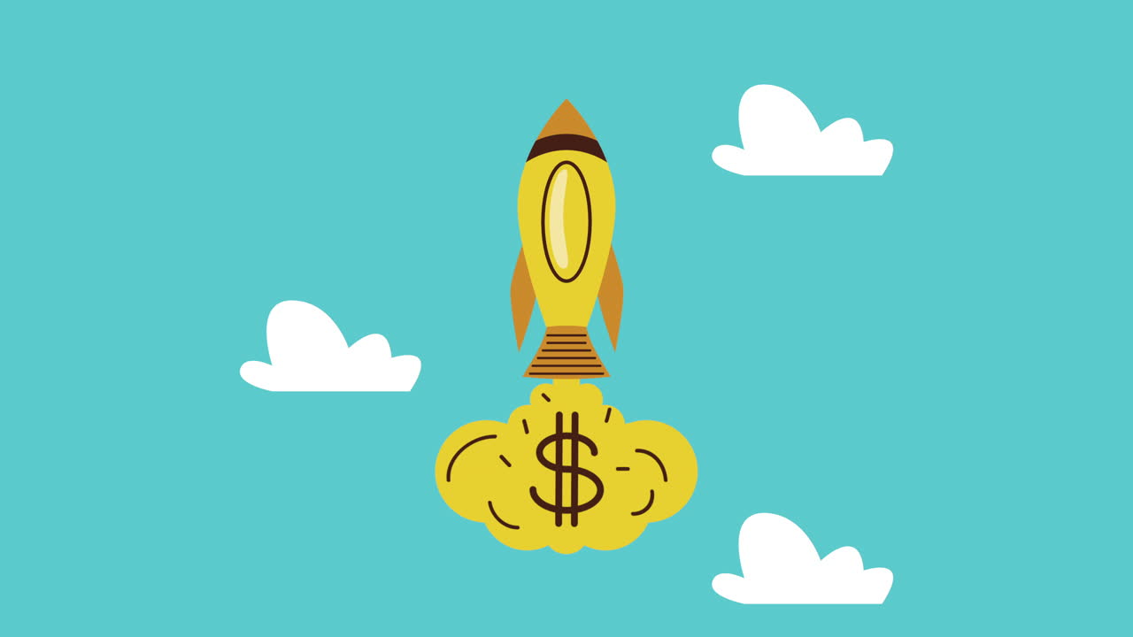 dinero dólares cohete animación financiera