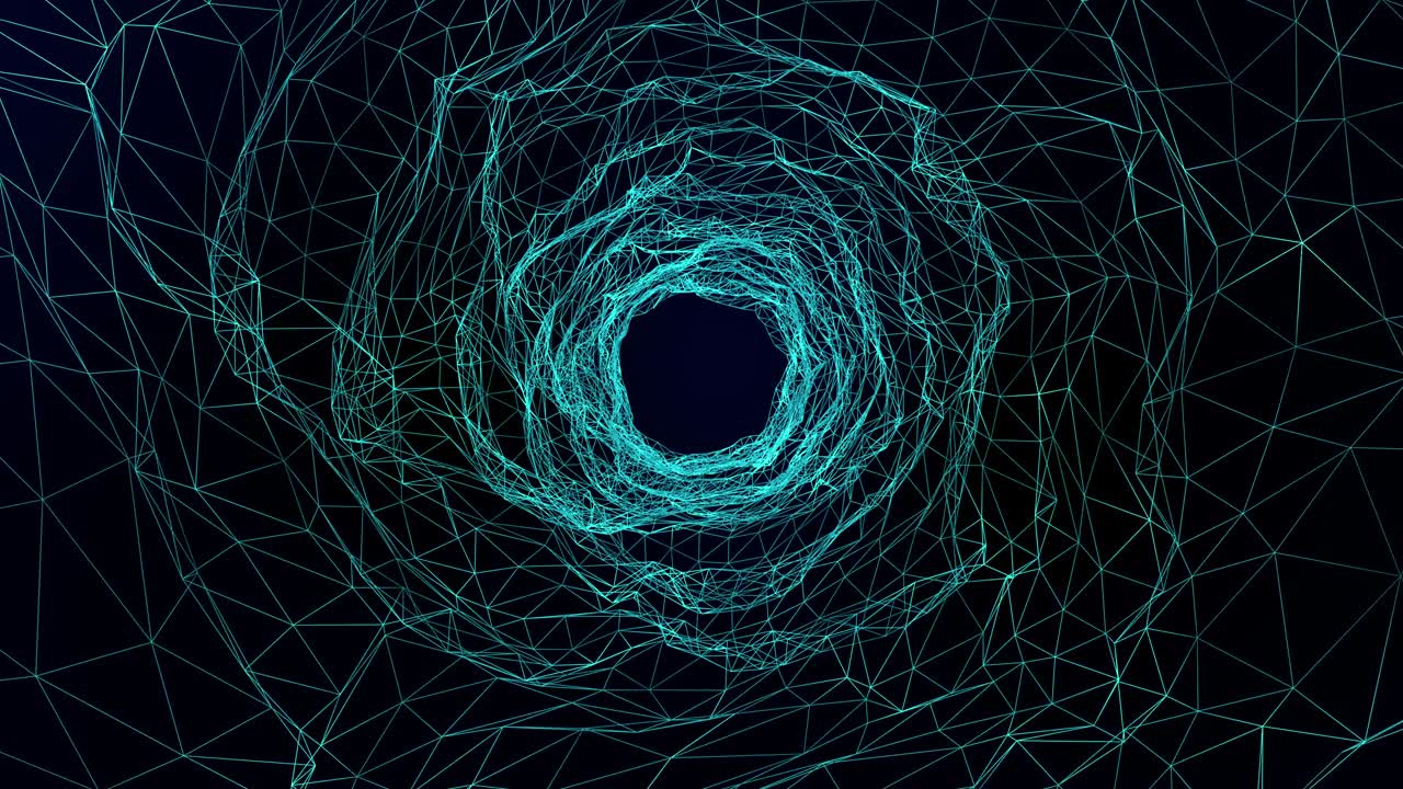 Wireframe tunnel, abstract digital cyber wireframe light tunnel background, future system programming and data transfer concept for presentation opening company blue theme, 4K motion graphic footage.