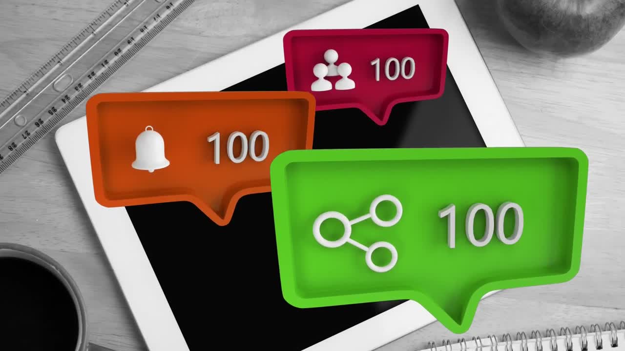 подключение, профиль и значок уведомления с номерами для социальных сетей