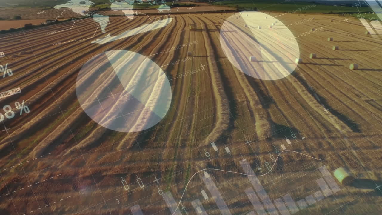 Animation of financial data processing over agriculture field