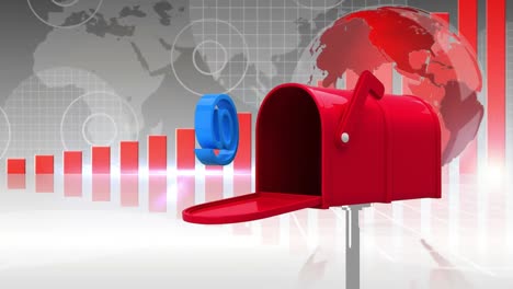 mailbox, globe, and bar graphs