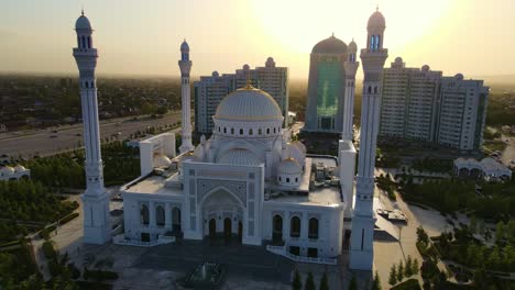 mosque pride of muslims named after the prophet muhammad in shali. drone view