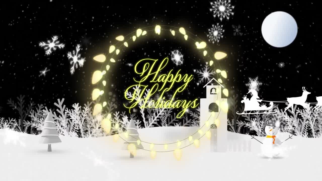 행복한 휴일에 맞춰 떨어지는 눈송이 겨울 풍경에 맞춰 쓰여진 텍스트