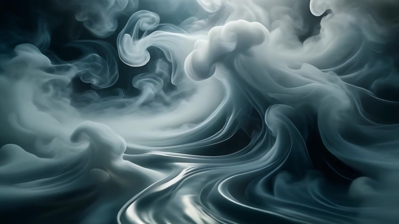 Nuvole astratte di fumo bianco vorticoso su sfondo scuro