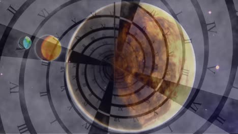 animación de sistemas solares, planetas y espacio sobre el tictac del reloj