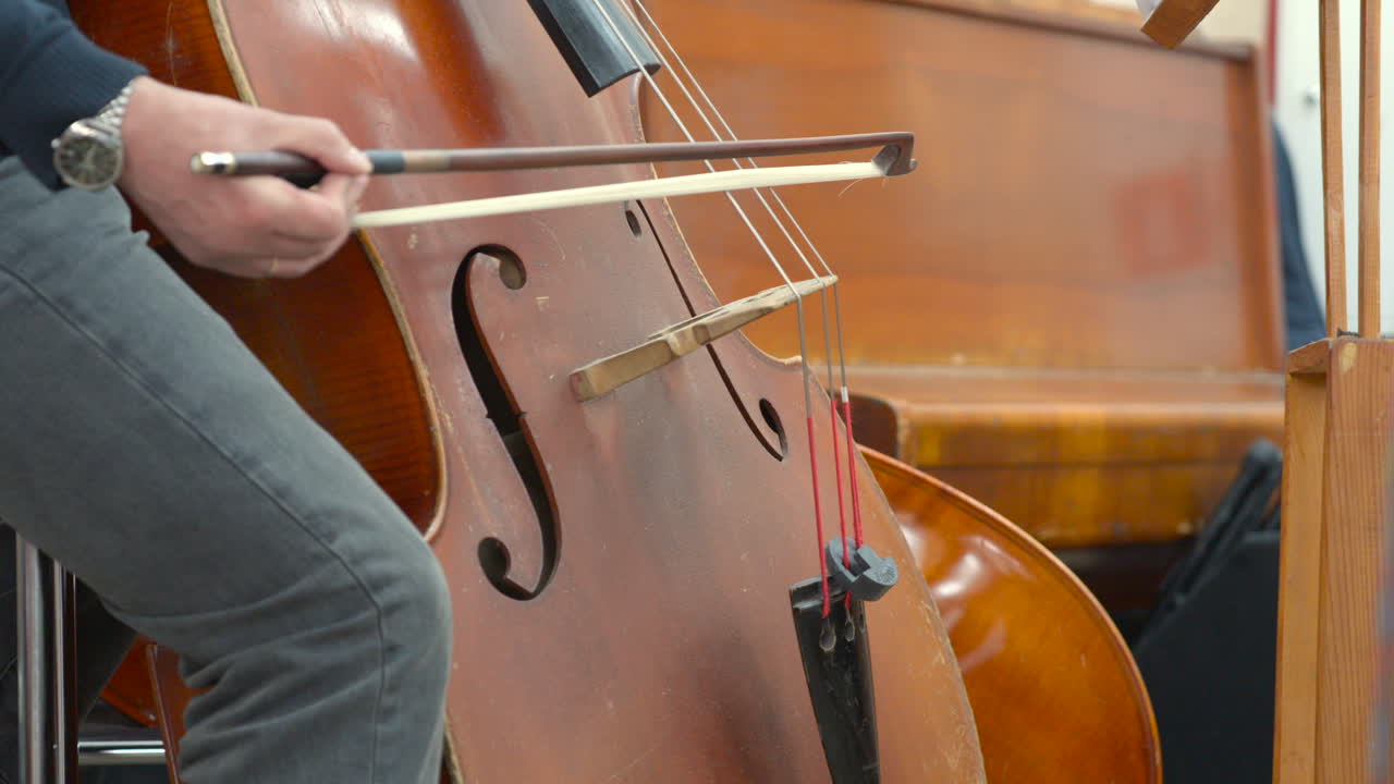Close-up of a cellist playing