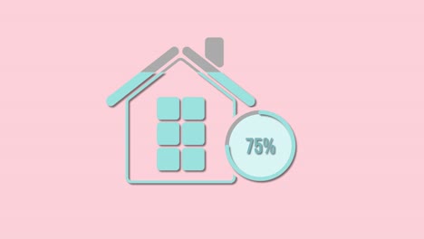a house icon animation showing percentage growth from 10% to 100% on a pink background