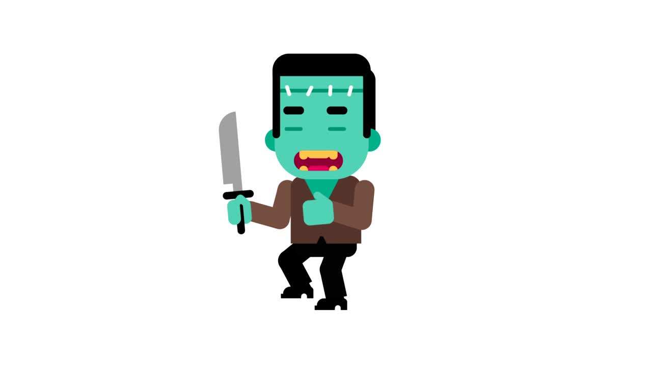 Monster angry stalking his victim. Halloween character. Alpha channel.