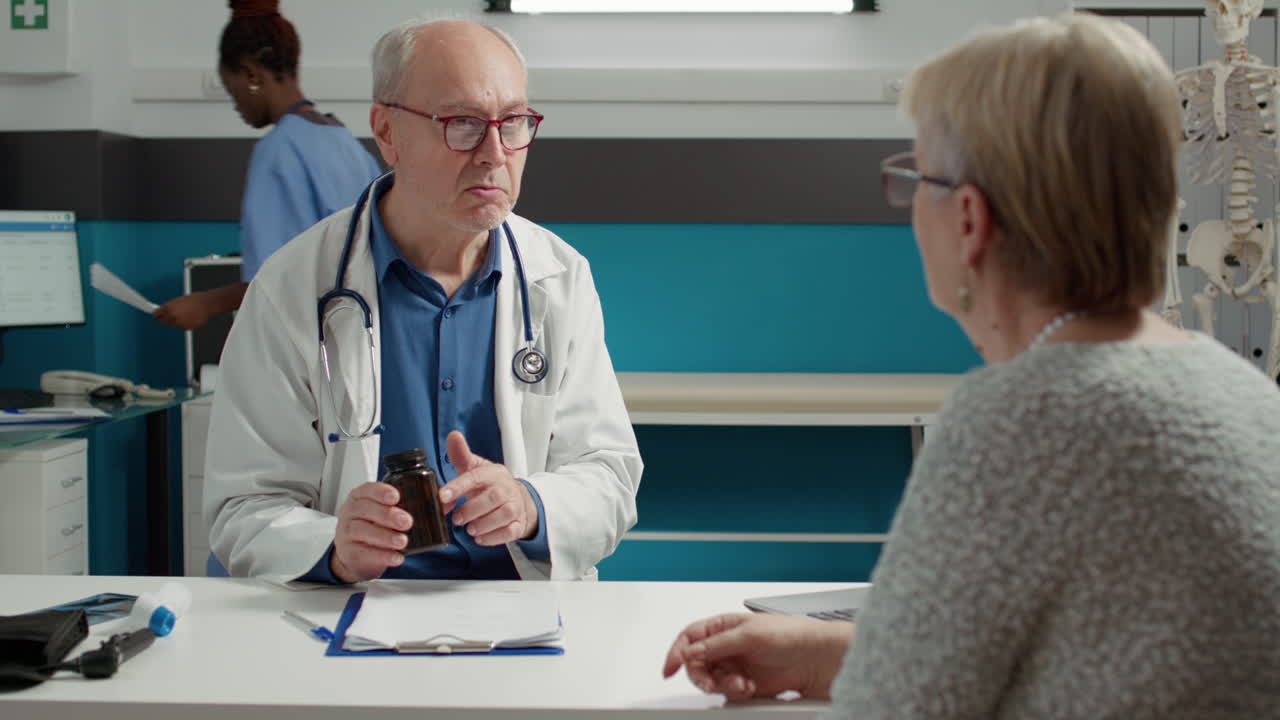 Medical specialist giving disease treatment on health care prescription