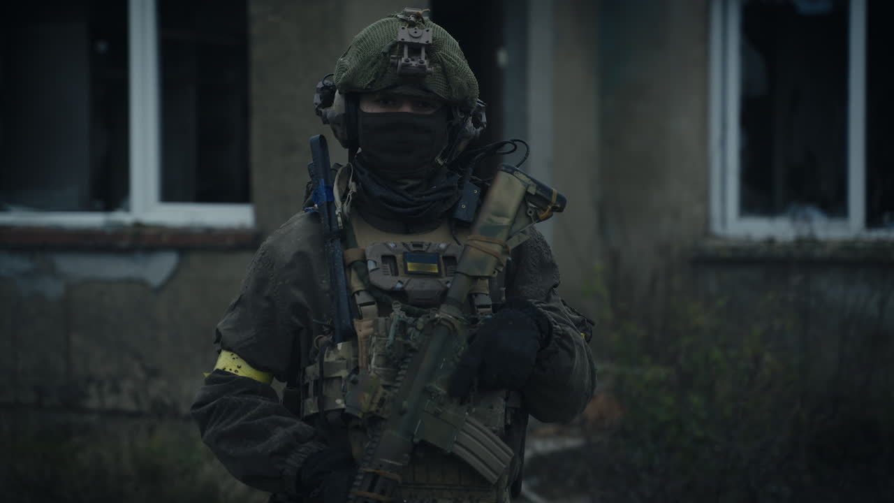 Ukrainian Soldier in War Zone