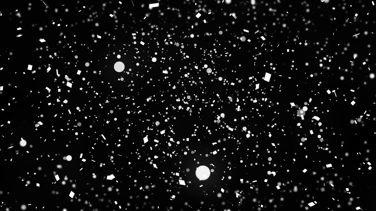 animación de nieve y puntos cayendo sobre fondo negro