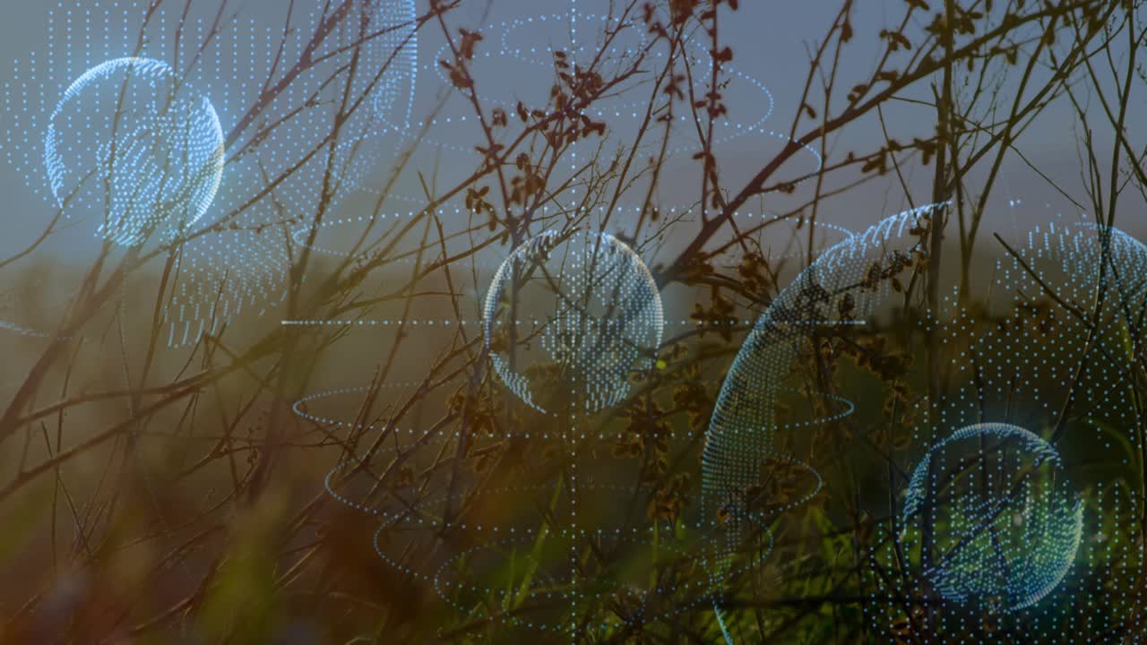 Left holo appearing initiating dotted orbs lighting rings forming over field creating data overlay