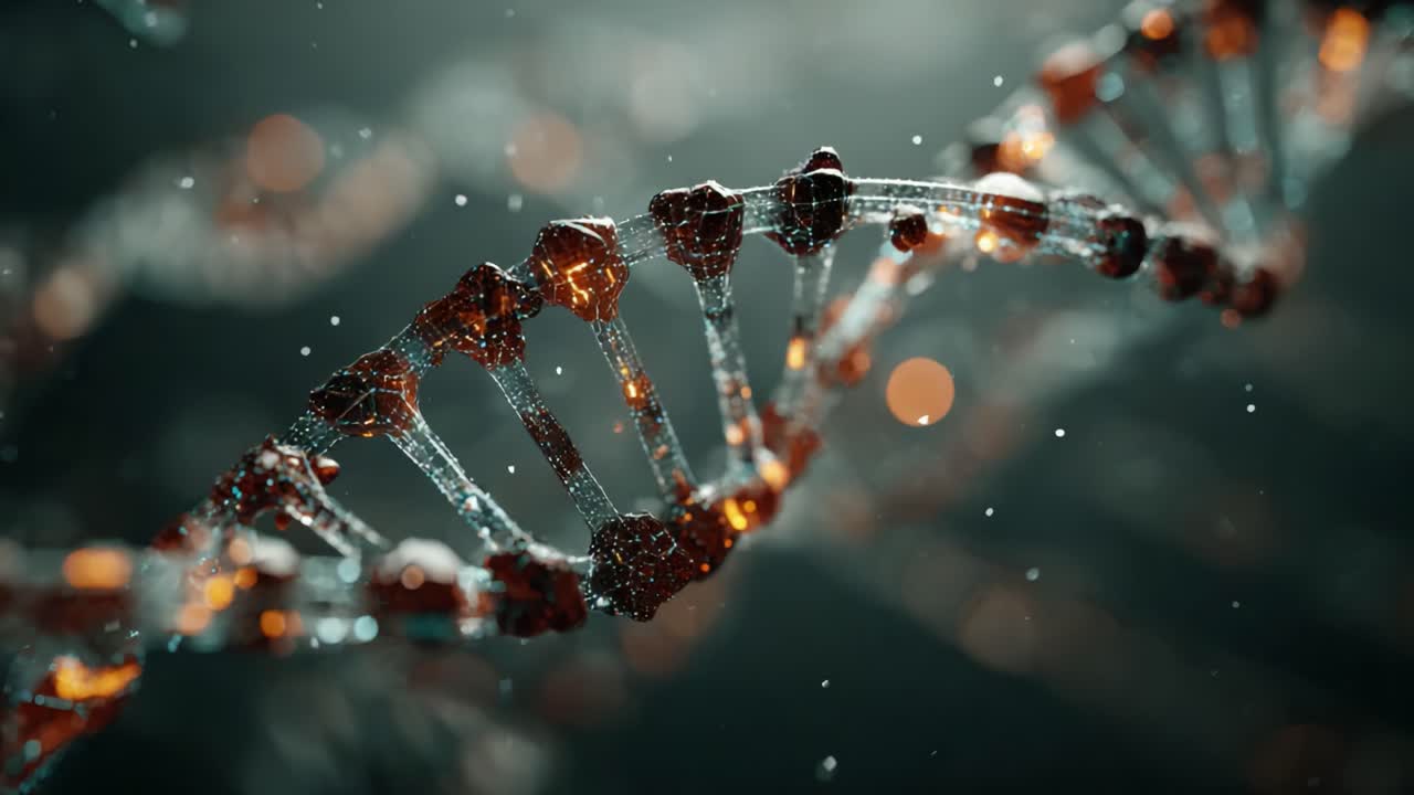 A Magnificent View of a DNA Double Helix Structure Captured in Stunning Detail with Vivid Colors and Intricate Patterns, Representing the Essence of Life and Genetic Information