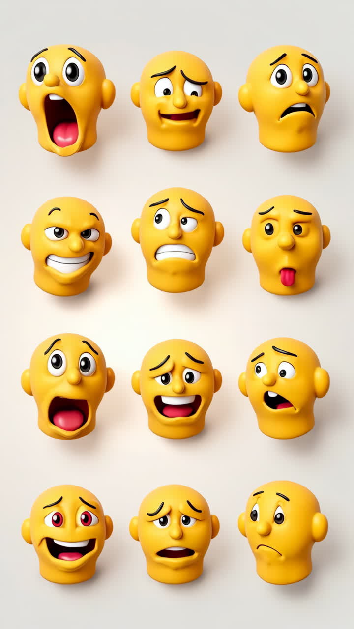 Collection of Yellow Emoji Heads with Diverse Emotions