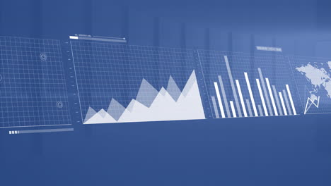 animación del procesamiento de datos y las estadísticas sobre fondo azul