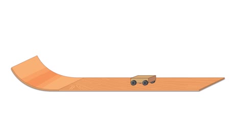 a toy car moves down a wooden ramp, illustrating friction effects. smooth transitions and minimalistic design enhance educational value